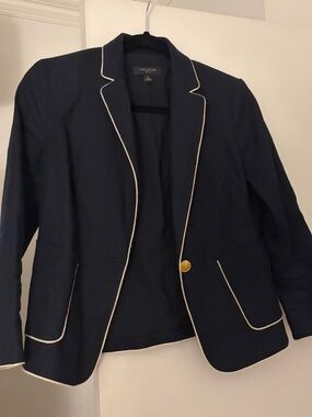 Ann Taylor Navy Blazer with Cream Piping + Gold Button - NWOT
